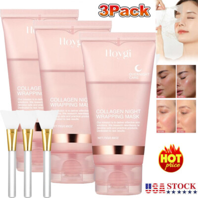 3 Pack Collagen Overnight Wrapping Peel Off Facial Mask Renewal Night Skin Care