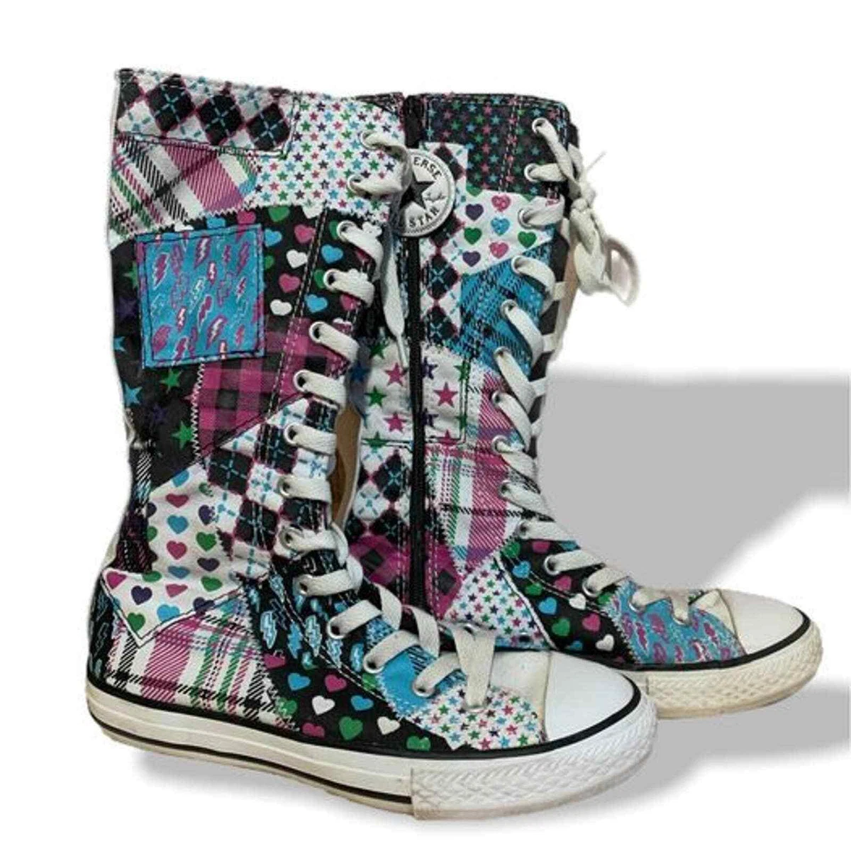 Converse High Top Boots Juniors Sz 2 lace up Mix Match Pattern
