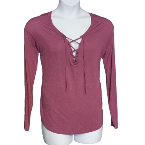 Victoria's Secret PINK Long Sleeve Shirt Criss Cross V Neck Mauve Slouchy Medium