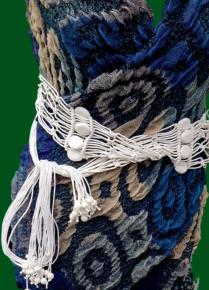 Macrame Tie Tasselled White Beaded Bohemian    Retro Styled Decorative New Belt. - Image 3 of 4