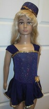 Dance COSTUME HAT Navy Gold Metallic Rose Girls Small 4-6C Dance sequin trim