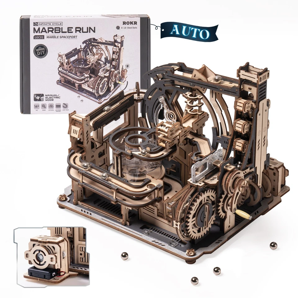 ROKR Marble Run Puerto Espacial Eléctrico 3D Madera Puzzle Juguetes Juegos Niño Juguetes de Construcción Foto 4 de 4