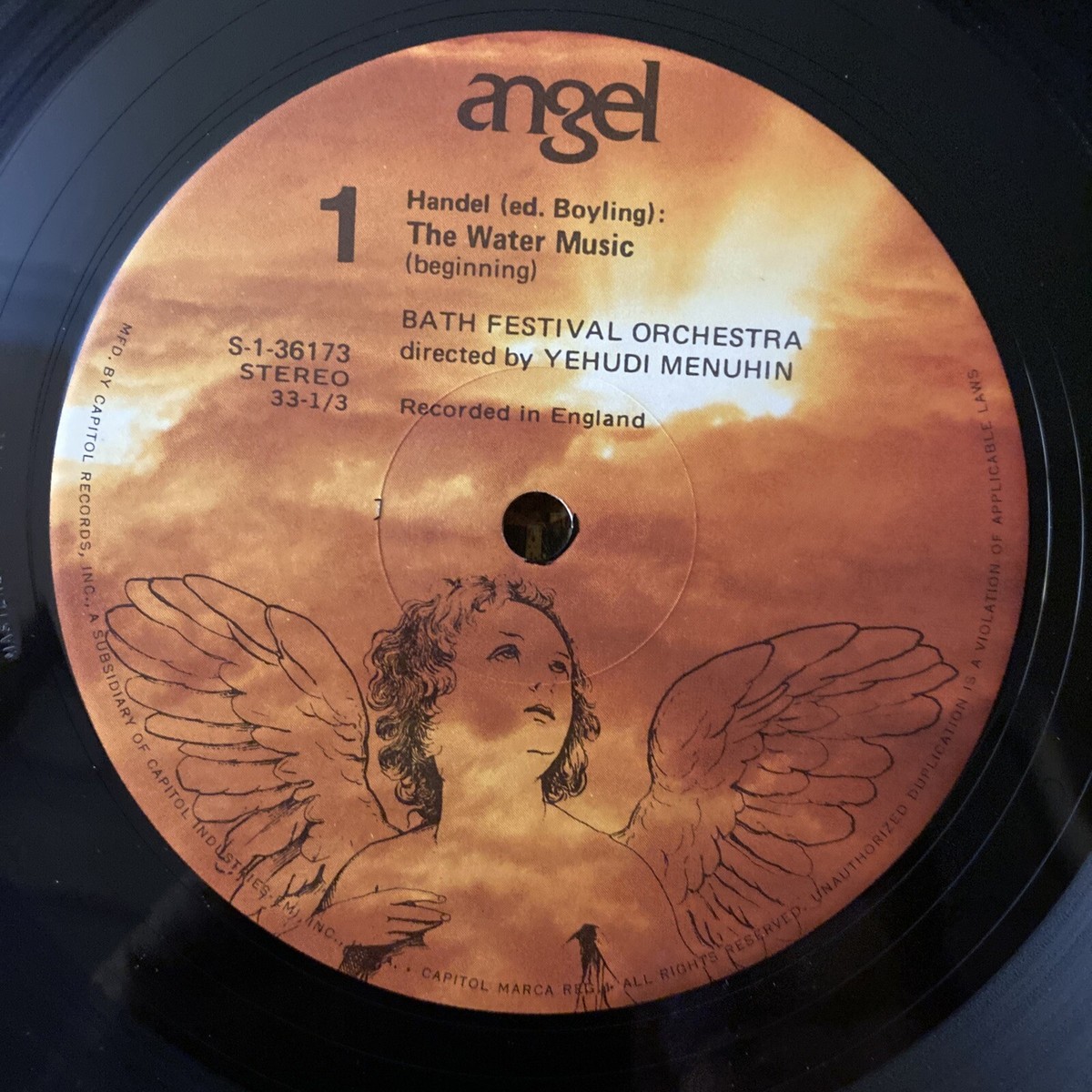 Vinyl LP: Handel, “Water Music” (Complete), 1964 Stereo Angel Records