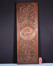 47" Tall Antique French Solid Oak Panel Highly Carved with Angels and Griffins