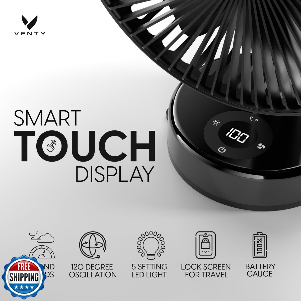 VENTY Portable Clip Fan - Rechargeable 10-Hour Battery With 360° Rotation & Aromatherapy