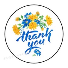 THANK YOU YELLOW  BLUE FLOWERS ENVELOPE SEALS LABELS STICKERS PARTY FAVORS