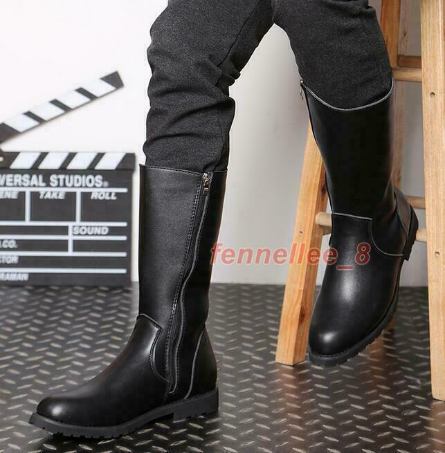 Men's Mid Calf Combat Boots Zipper Military Riding Leather Shoes-image