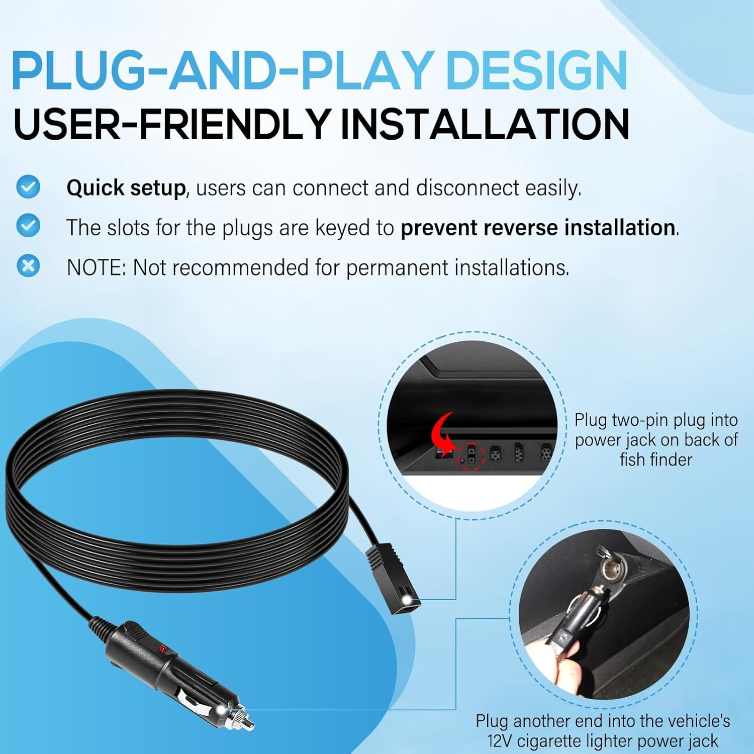 for Humminbird PC Helix 12V DC Power Cord Cable 720105-1 Cigarette Lighter Plug