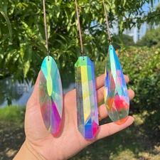 3Pcs 5-Inch Crystal Sun Catcher Prisms for Windows Garden Patio,Ab Colored Hangi