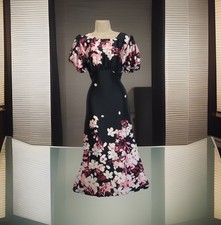 Friends Like These MIDI Dress Uk 14 Black Floral Printed Puff Sleeved A Line New