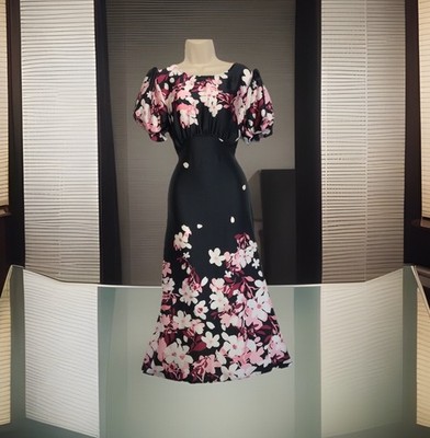Friends Like These Midi Kleid Uk 16 Schwarz Blumen Print Puffärmel A-Linie Neu