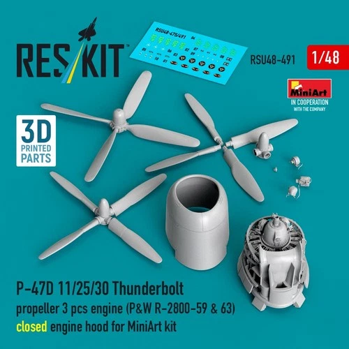 1/48 Reskit RSU48-0491 P-47D 11/25/30 Thunderbolt propeller(3 pcs), engine(P&W R