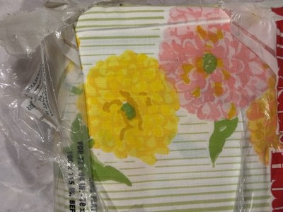 NEW in bag Windsor House King Flat Sheet yellow, pink Flower green Stripe USA