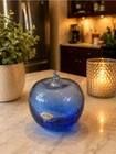 Blenko Handcrafted Cobalt Blue Crackle Art Glass Apple Paperweight