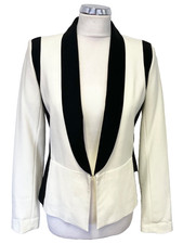 BRAND NEW WAREHOUSE WHITE  BLACK TRIMMED COLLARED FITTED TUX JACKET SIZE 10