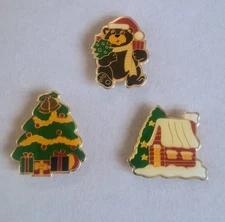 Vintage Avon Christmas Button Covers Set Of 3 Santa Bear, Tree & Cottage Holiday