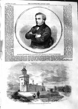 Old Antique Print 1859 Robert Stephenson Foreland Lighthouse Jersey Laud 19th