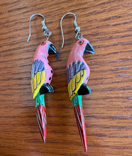 Love these Vintage hand painted wood parrot french wire earrings