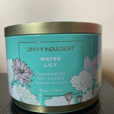 Simply Indulgent Water Lily Scented Soy Candle | 14 oz Tin w/ Essential Oils