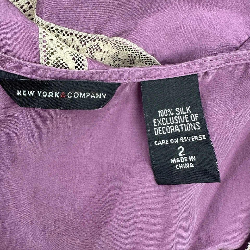 Top camisero babydoll de encaje 100 % seda NY&C para mujer talla 2 púrpura coqueta Fairycore Y2K Foto 3 de 4