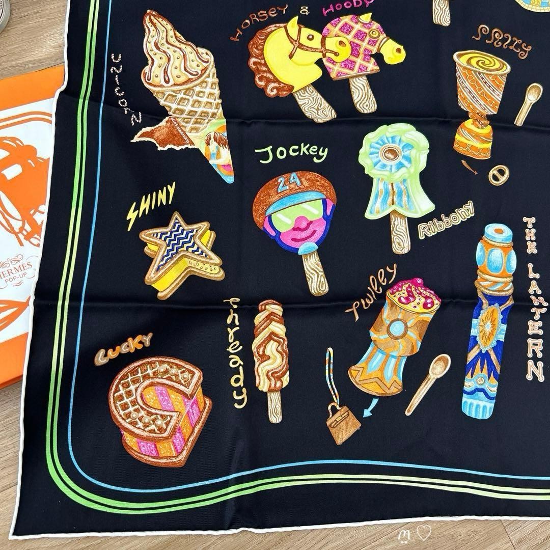 HERMÈS Carré 70 Funny Ice Cream Silk Scarf 66cm Black Multi-Color Excellent thumbnail 4