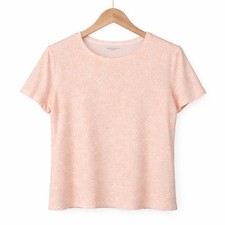 Laura Scott Top Womens Large Pink White Floral Print Short Sleeve 100% Cotton