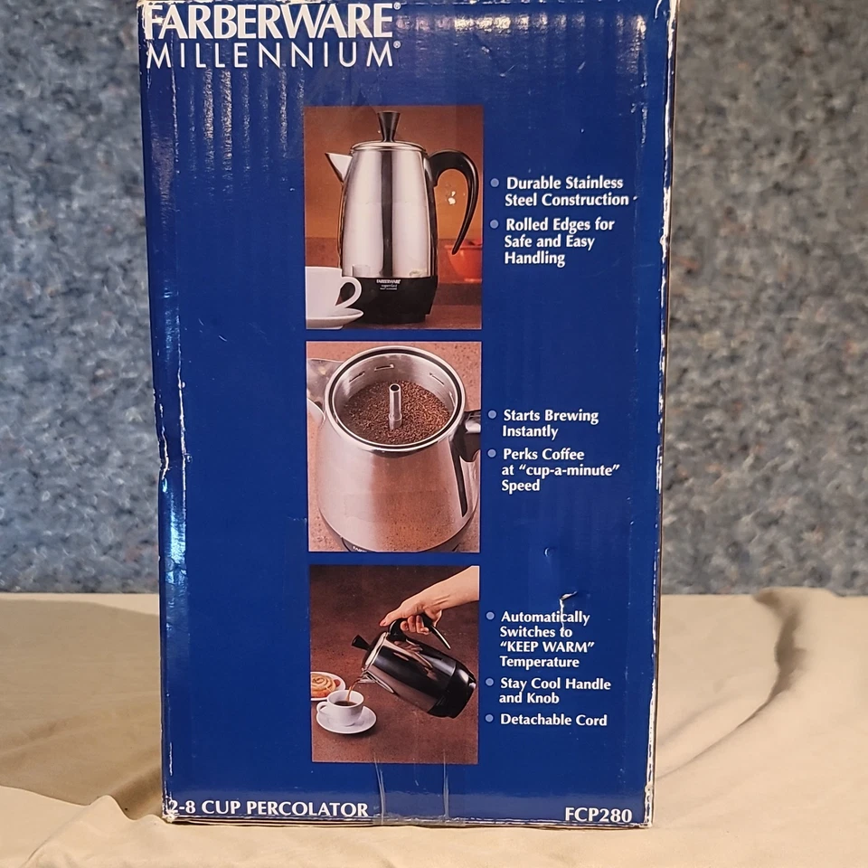 Nueva cafetera FARBERWARE Millennium Superfast 8 tazas percoladora FCP280 SS NUEVA EN CAJA Foto 2 de 4