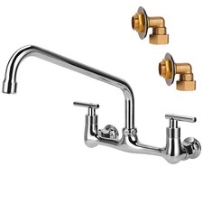8" Center Wall Mount Kitchen Faucet with 12" Swivel Spout, 2 Handle Commercia...