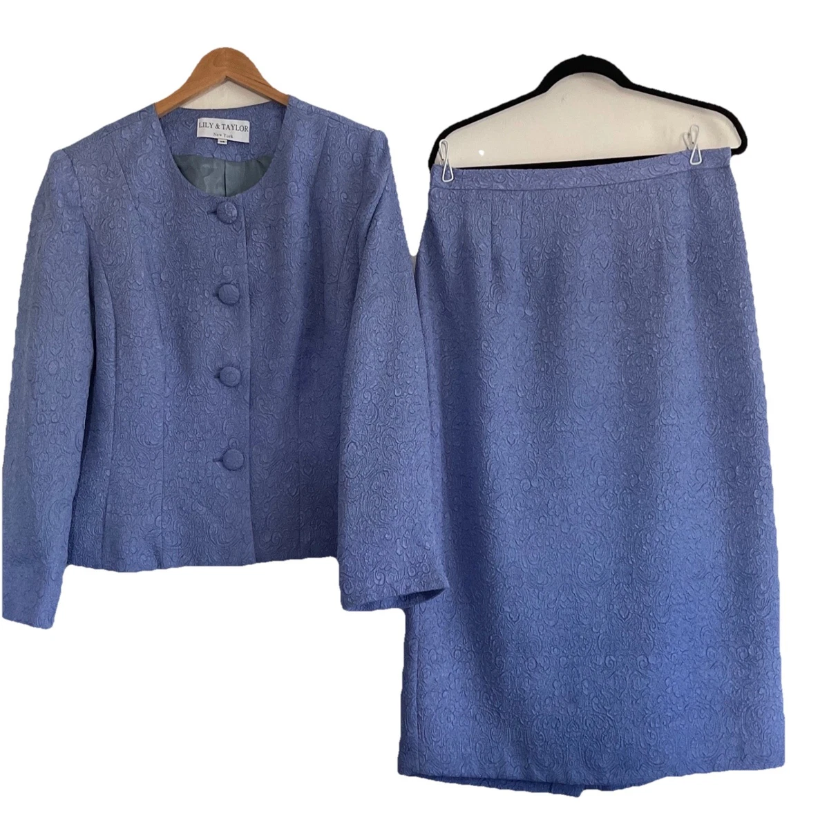 Ensemble Jupe Tailleur Vintage Lily & Taylor - Beige - Taille 14 - Avec Fourrure