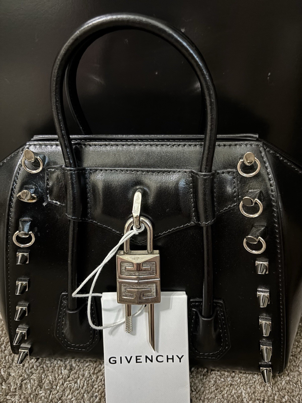 Givenchy Mini Antigona Lock Bag Black Calfskin Leather Satchel 4G Padlock