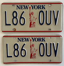 1986 New York License Plate PAIR Liberty Base Used 1986 to 2000 Original Nice
