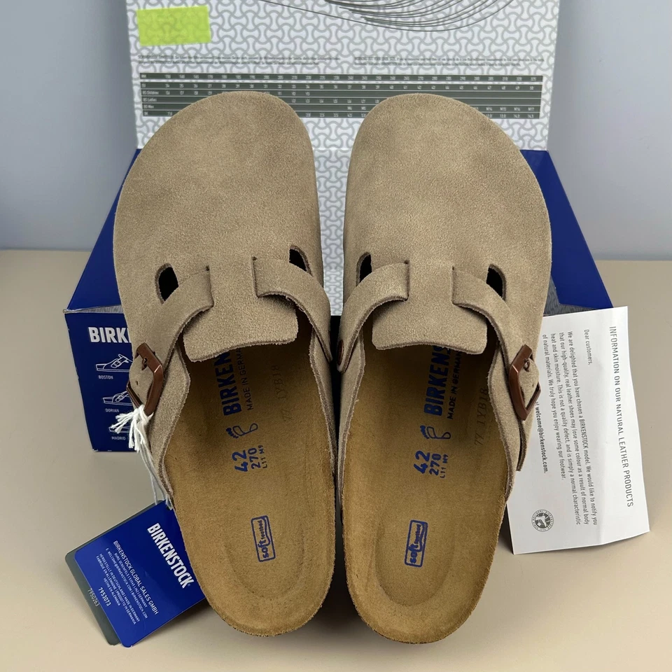 Zapatos para hombre Birkenstock Boston de gamuza topo de cuero plantilla suave zueco Foto 4 de 4