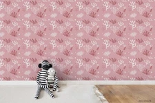 3D Pink Coral Waterweed Pattern Self-adhesive Removeable Wallpaper Wall Mural