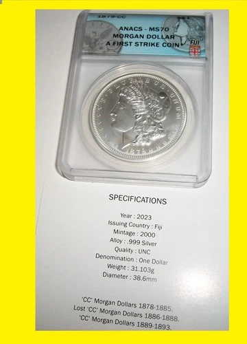 1879 MORGAN CC silver Dollar ANACS MS 70 FIRST STRIKE CARSON CITY FIJI MINT