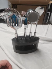 BARWARE UTENSIL 4PC SET WITH STAND - BAR TOOL SET - BARTENDER KIT 1 Pc Missing 