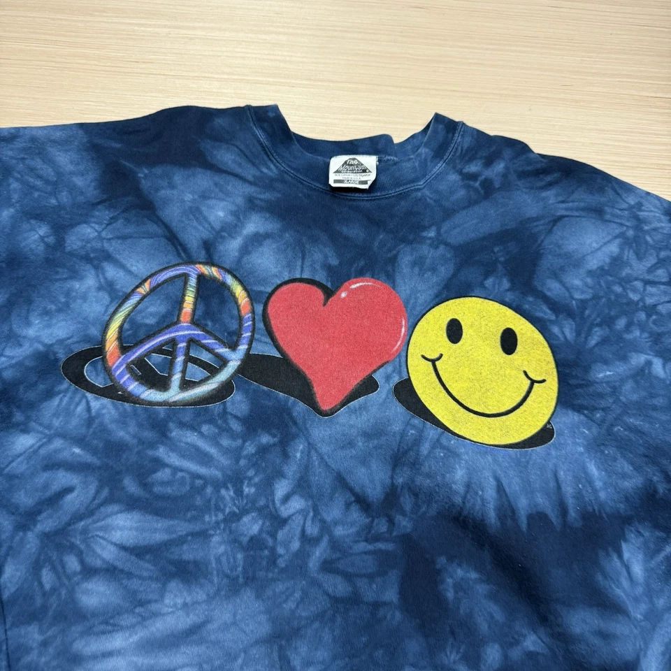 Vintage 90s Tie Dye Peace Sign Love Smiley Face Sweatshirt Tie Dye XL Hippie - Image 2 of 4