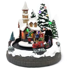 Allgala Polyresin Christmas House Figurine with Moving Train,USB & Battery Power