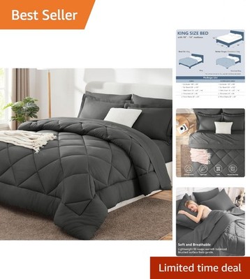 Contemporary Dark Grey Bedding Set - 7 Pieces for King Beds - Luxurious and Soft