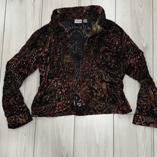 Chicos silk rayon colorful velvet burnout sequin jacket size 2  Super whimsical