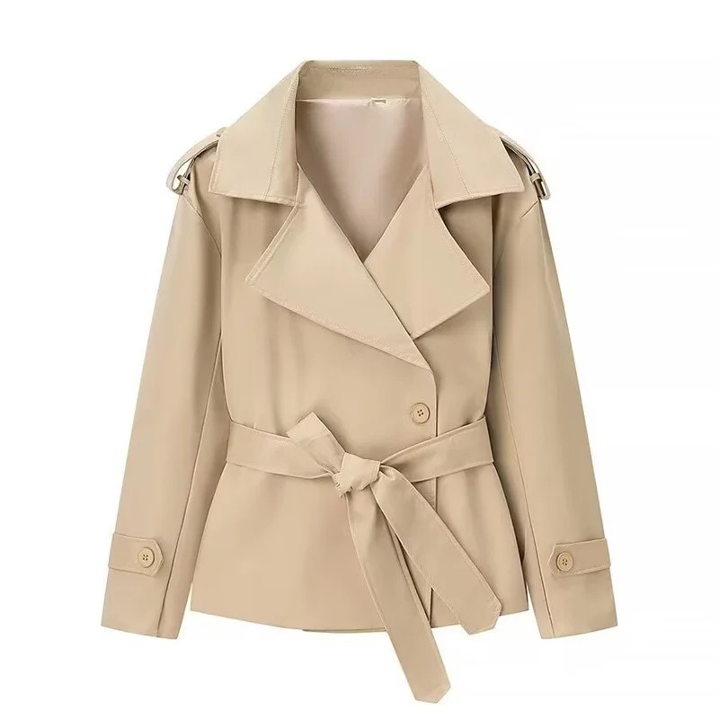 Women’s Belted Short Jacket Trench Coat Casual Chic Spring Coat