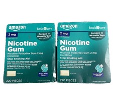 220 PCs Amazon Basic Care Uncoated Nicotine Gum 2 mg Arctic Mint Exp 10/2025