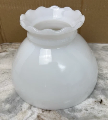 Vintage White Milk Glass Ruffled Top Globe Only Shade Oil Lamp 8” Fitter 5.5" T