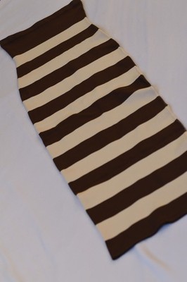 POSSE Brown & Cream Stripe Knit Midi Skirt High Waist Designer S