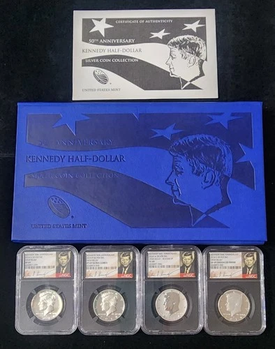 2014 Kennedy Silver 50th Anniversary Set - 4 coins - NGC SP69/PF69 with Box