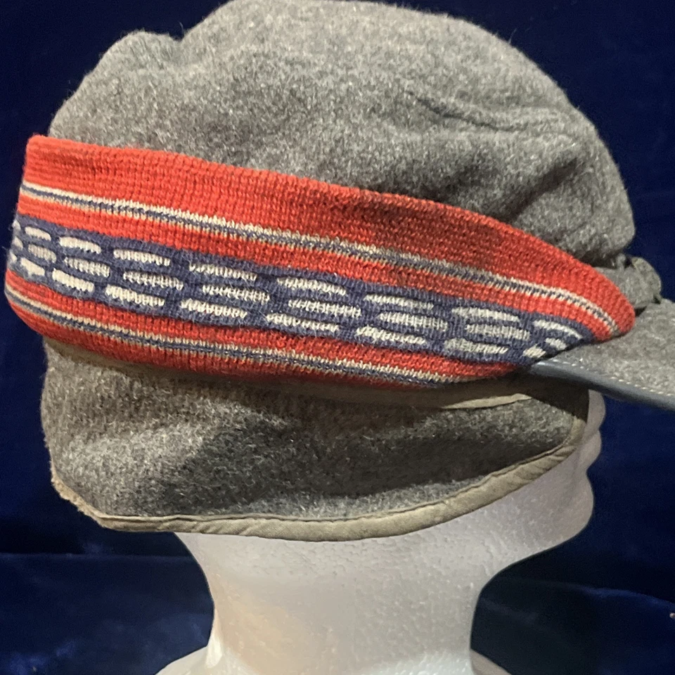 1930’s Lana Hombre’s Gorra Paperboy Vintage Orejeras Fundas Gris Rojo y Azul Foto 4 de 4