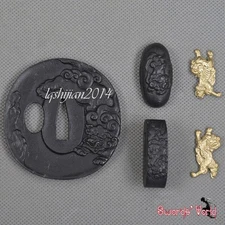 Stainless Steel Tsuba Set Hand Guard Kashira Fuchi Brass Menuki Sword Accessary