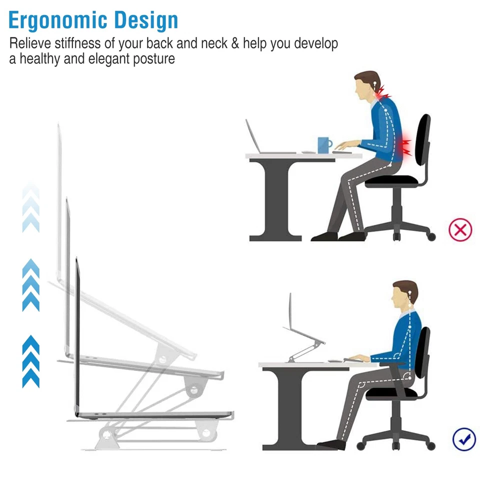 Soporte ajustable plegable para computadora portátil bandeja de cama elevadora de aluminio ventilada para cuaderno Foto 3 de 4