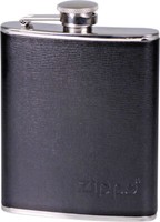 Zippo Flachmann Edelstahl / Leder Schwarz - 6 Oz (177,45 Ml) - Geschenketui