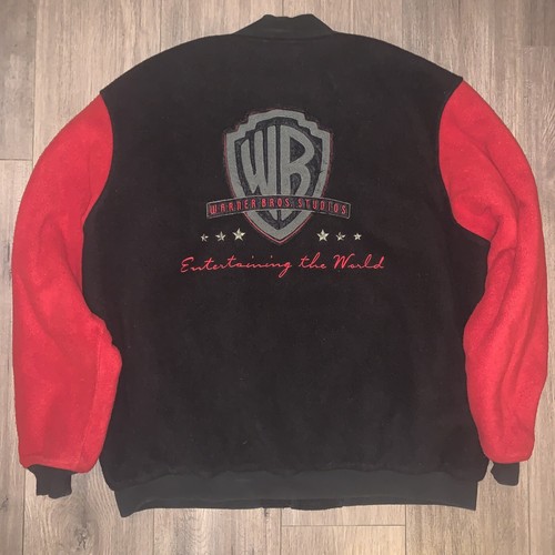 Vintage 90s Warner Bros Fleece Bomber Jacket Size XL Back Hit Logo 1990s VTG EUC - Picture 2 of 5