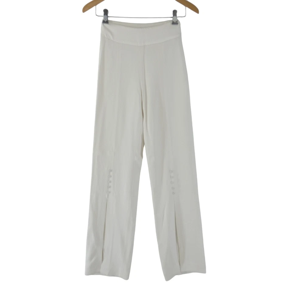 Jonathan Simkhai Trousers High Waist Ivory Front Split Leg Dress Pants UK 4 W22